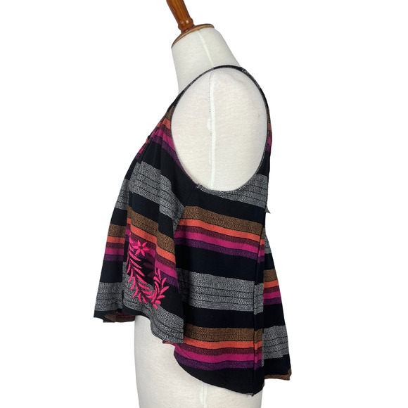 Free People Black Combo Stripe Embroidered Tank Shirt Size XS - Picture 4 of 14